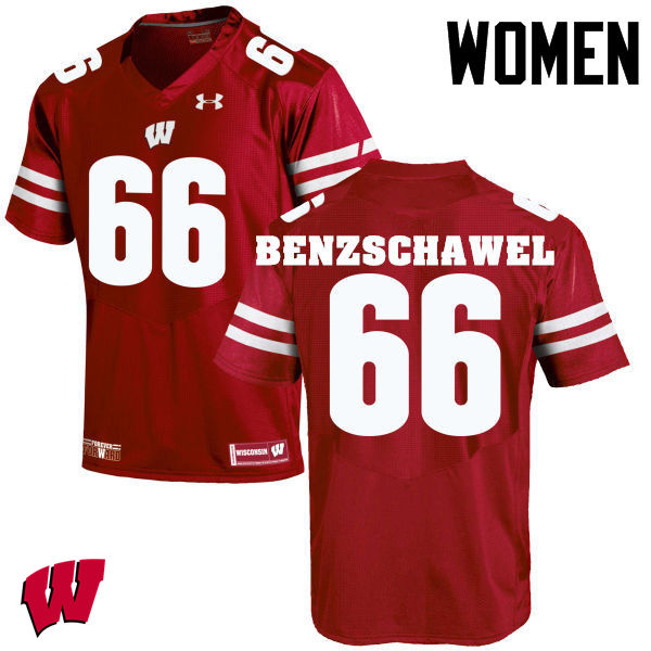 Women Wisconsin Badgers #66 Beau Benzschawel College Football Jerseys-Red